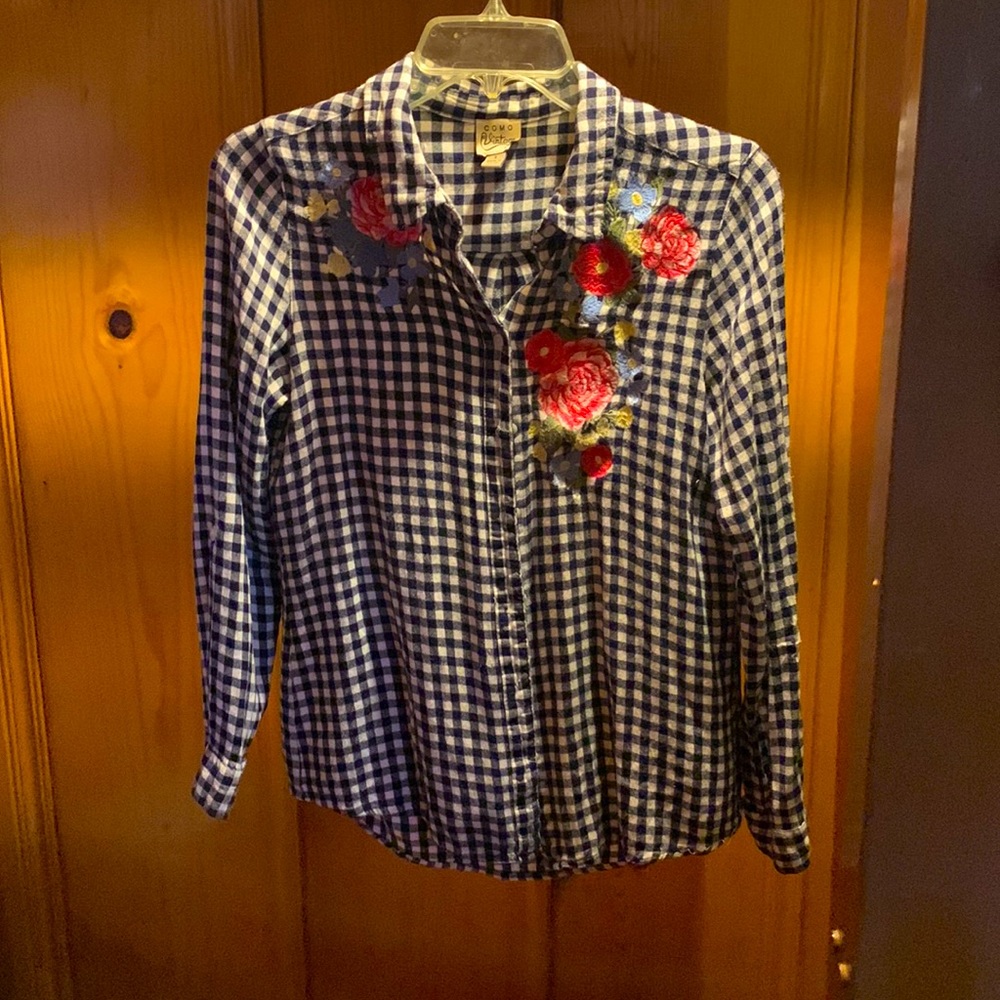 Embroidered Floral Flannel - Size small